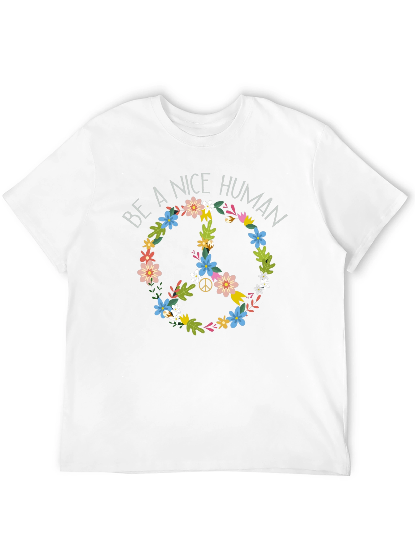 Be A Nice Human Floral Peace Sign T-Shirt