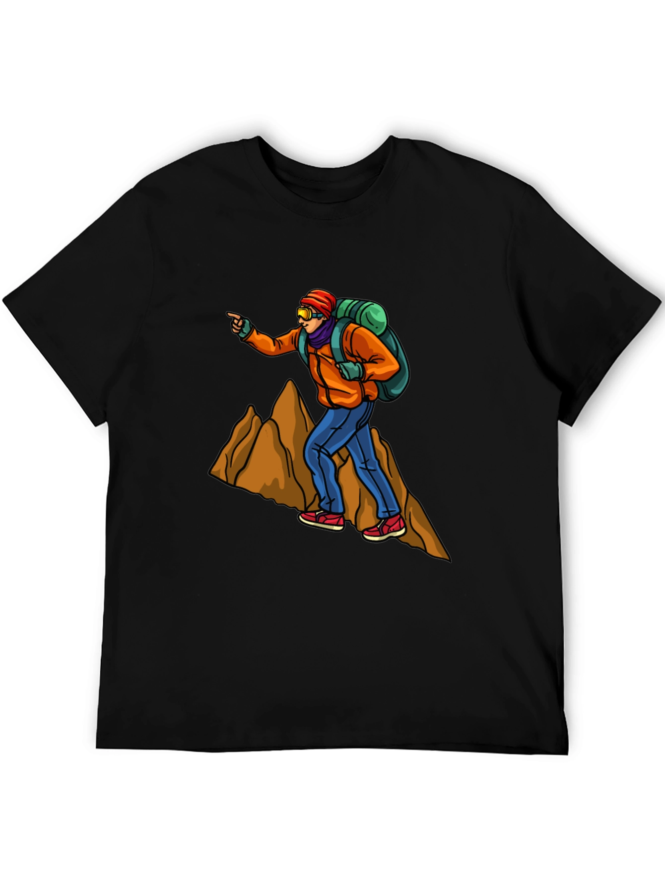Hiking Adventure Graphic Tee - Black Cotton T-Shirt