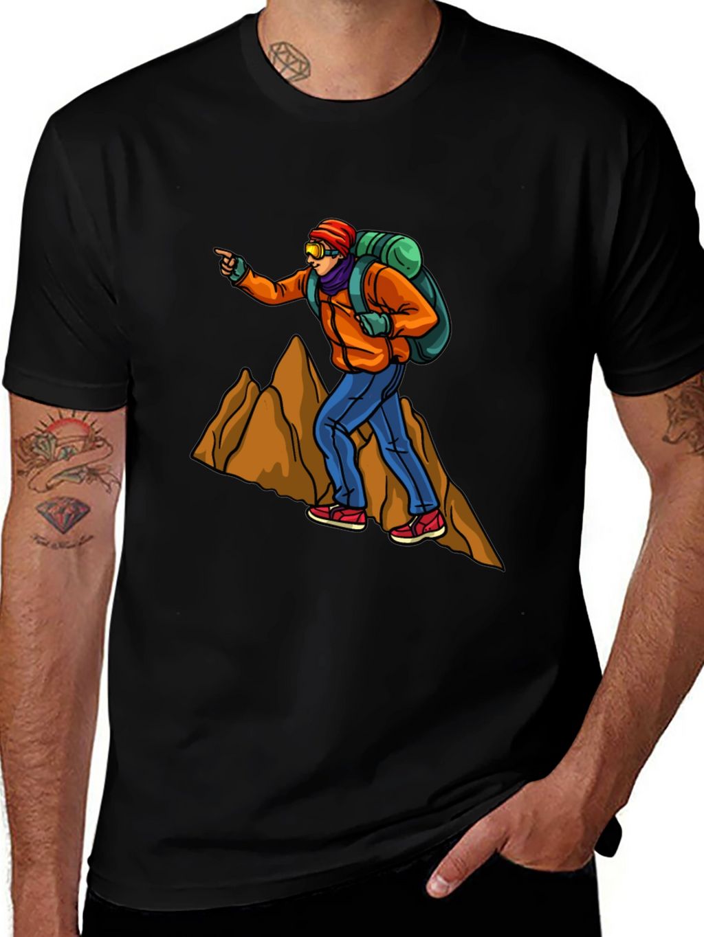 Hiking Adventure Graphic Tee - Black Cotton T-Shirt