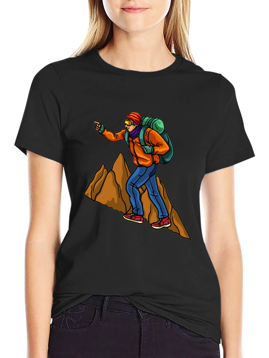 Hiking Adventure Graphic Tee - Black Cotton T-Shirt