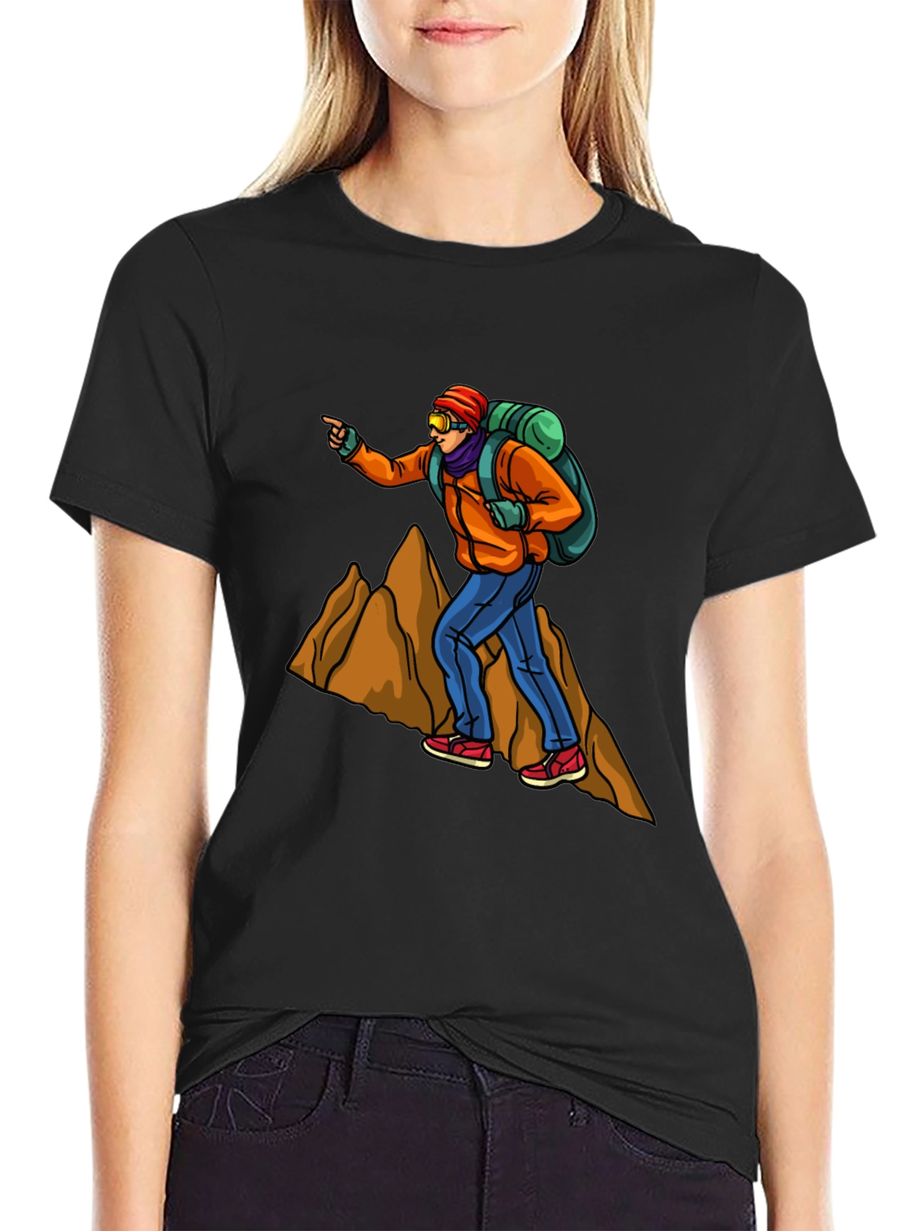 Hiking Adventure Graphic Tee - Black Cotton T-Shirt