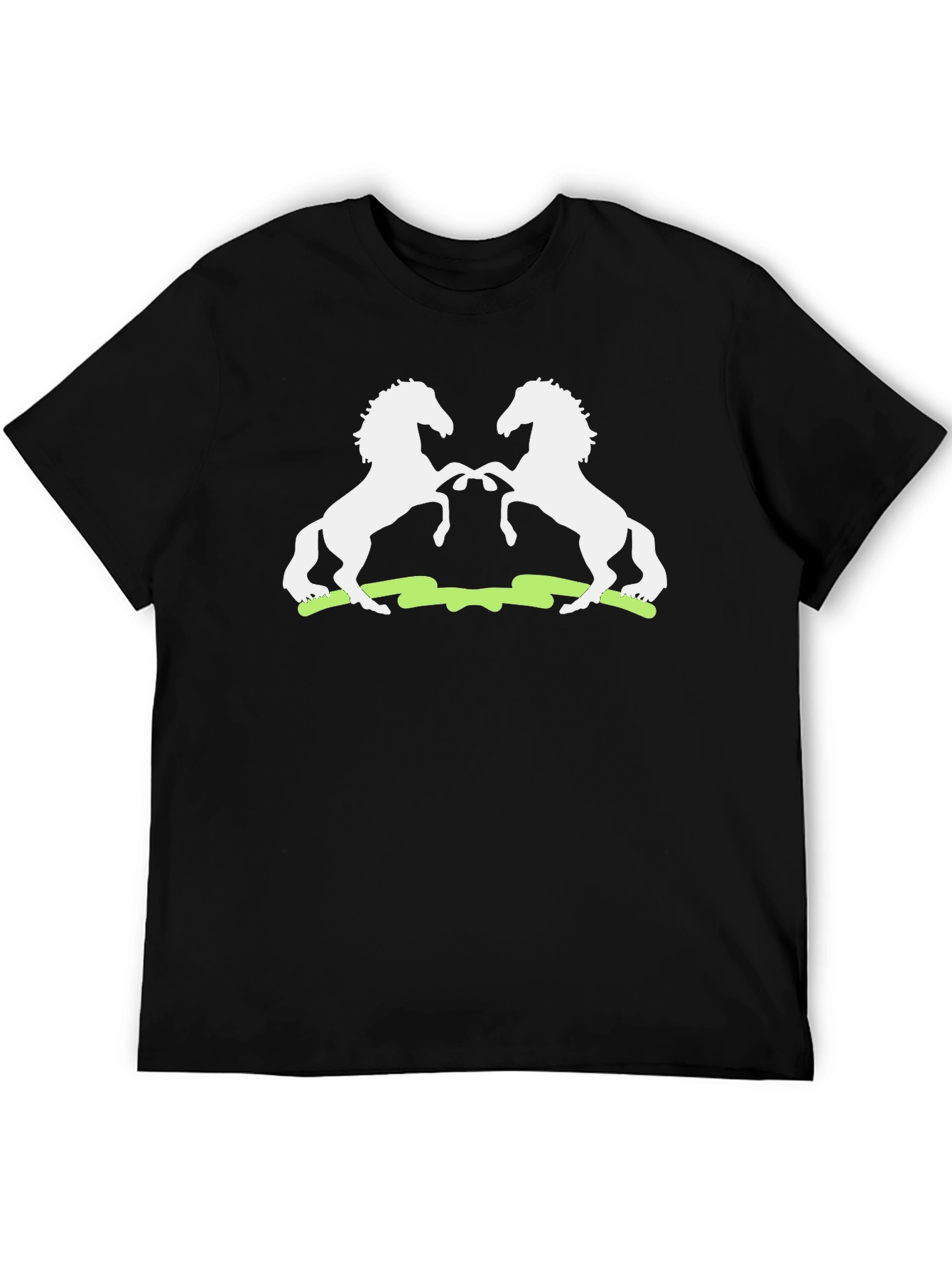 Graphic Tee: White Stallions on Black Cotton