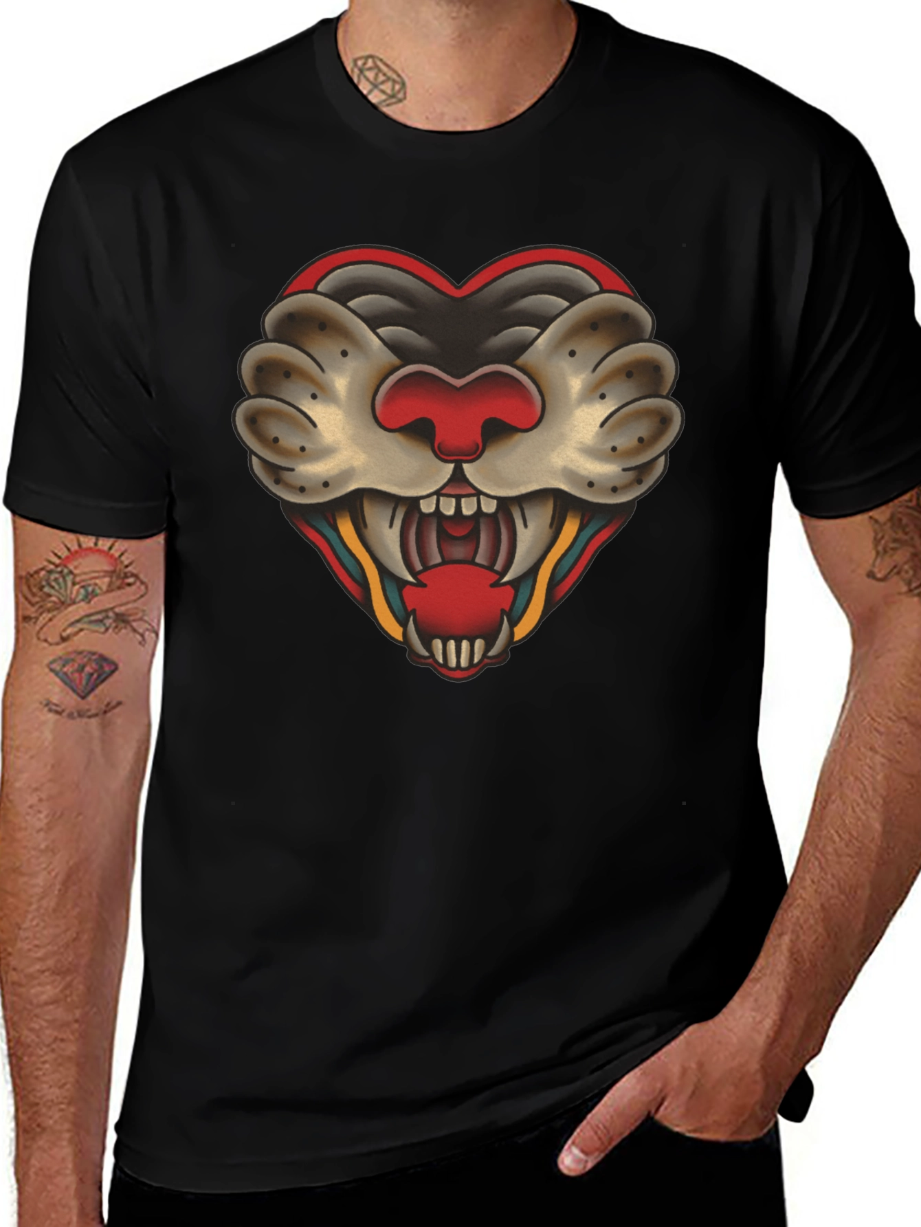 Heart Tattoo Graphic Tee - Bold Black Cotton