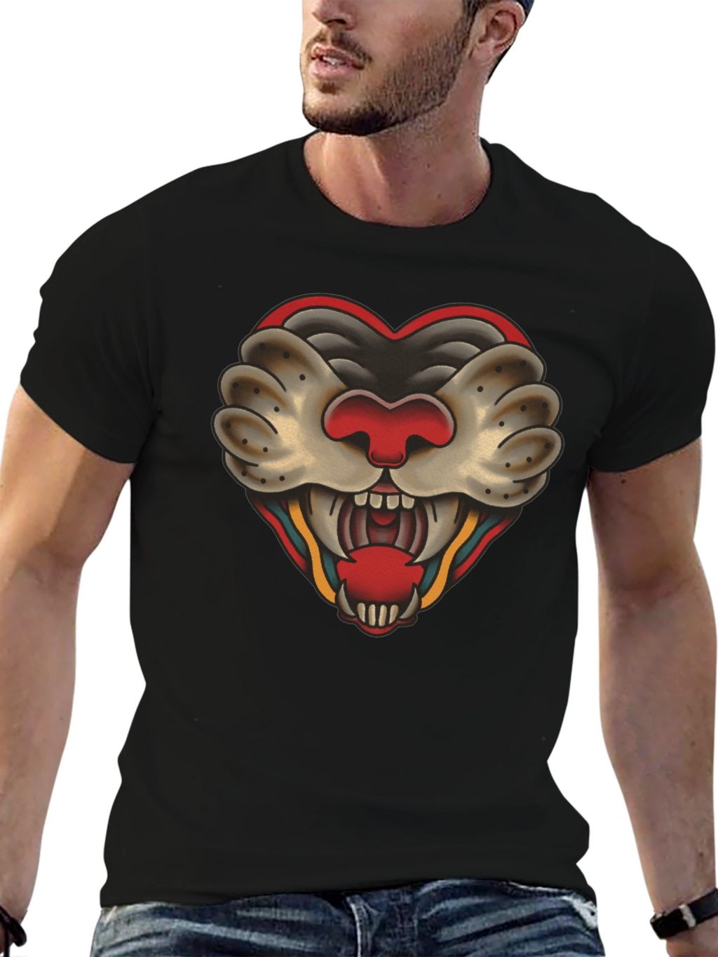 Heart Tattoo Graphic Tee - Bold Black Cotton