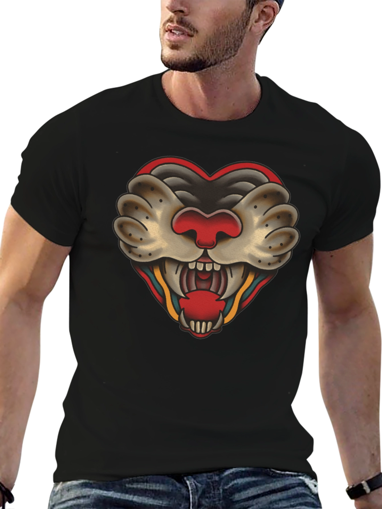 Heart Tattoo Graphic Tee - Bold Black Cotton