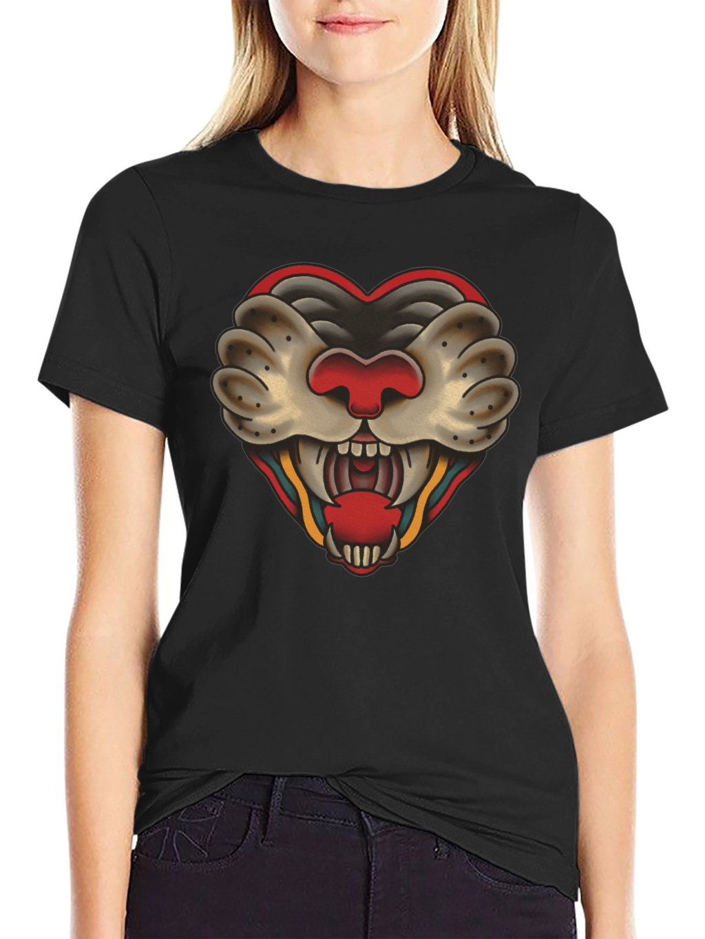 Heart Tattoo Graphic Tee - Bold Black Cotton