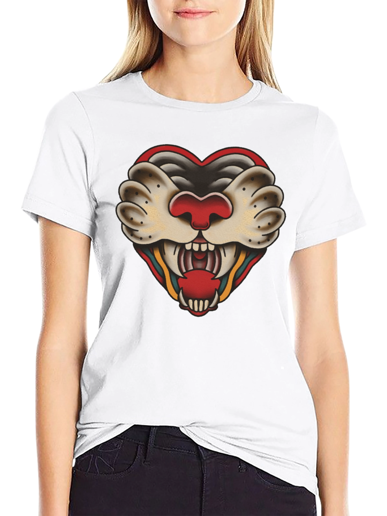 Heart Tattoo Graphic Tee - Bold Black Cotton
