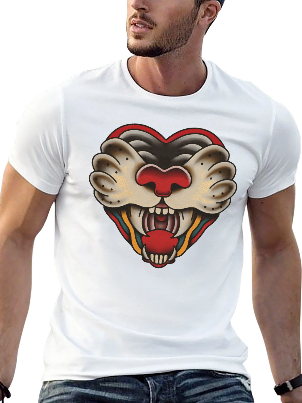 Heart Tattoo Graphic Tee - Bold Black Cotton
