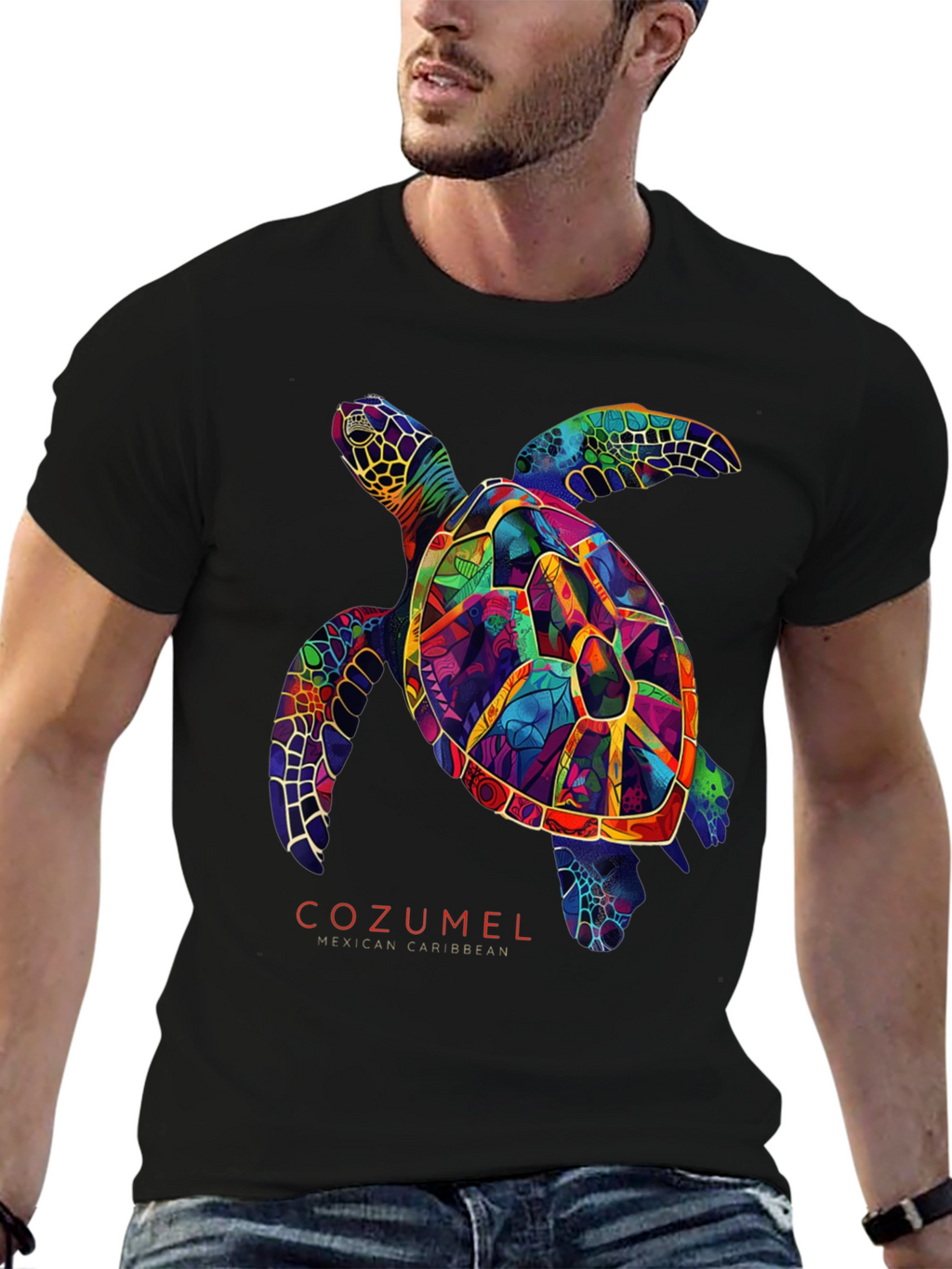 Cozumel Sea Turtle Graphic Tee - Mens Black T-Shirt