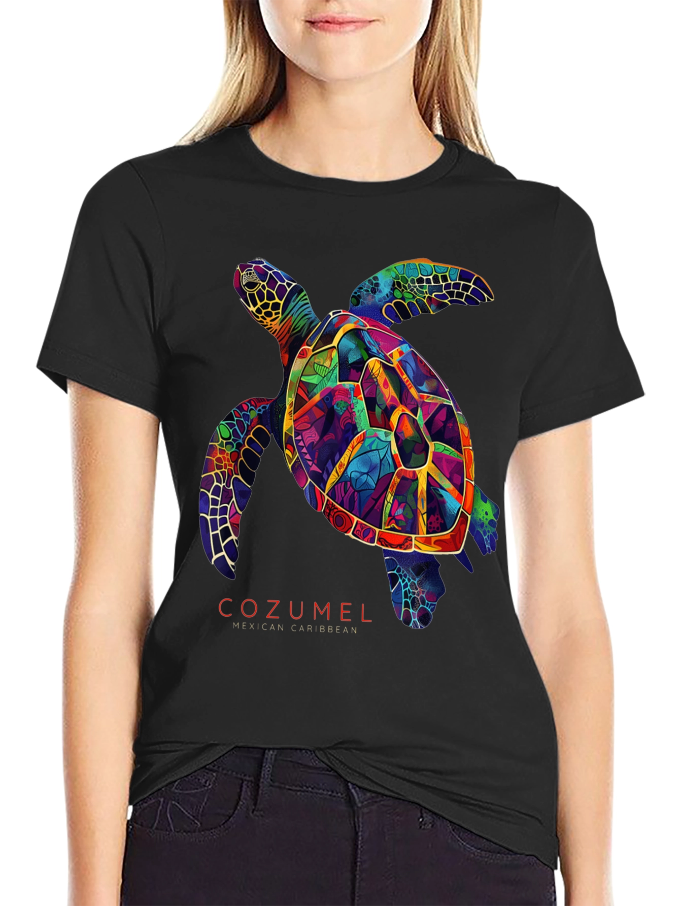 Cozumel Sea Turtle Graphic Tee - Mens Black T-Shirt