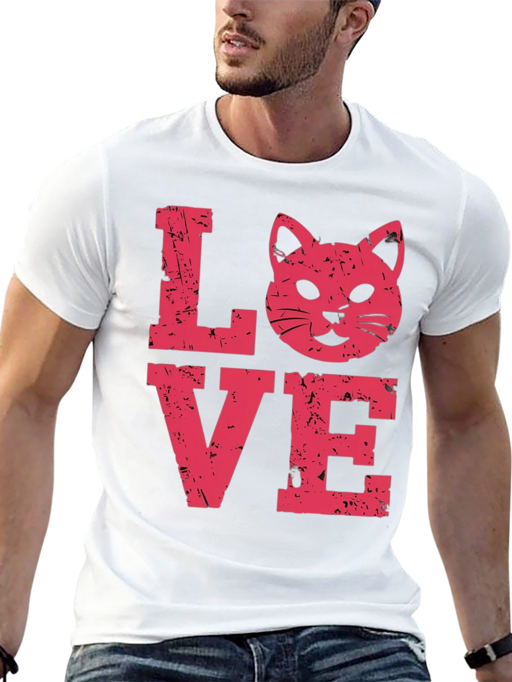 Love Cat Graphic Tee -  Distressed Print