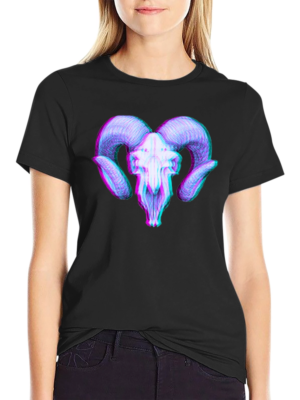 Ram Skull 3D Effect Graphic Tee