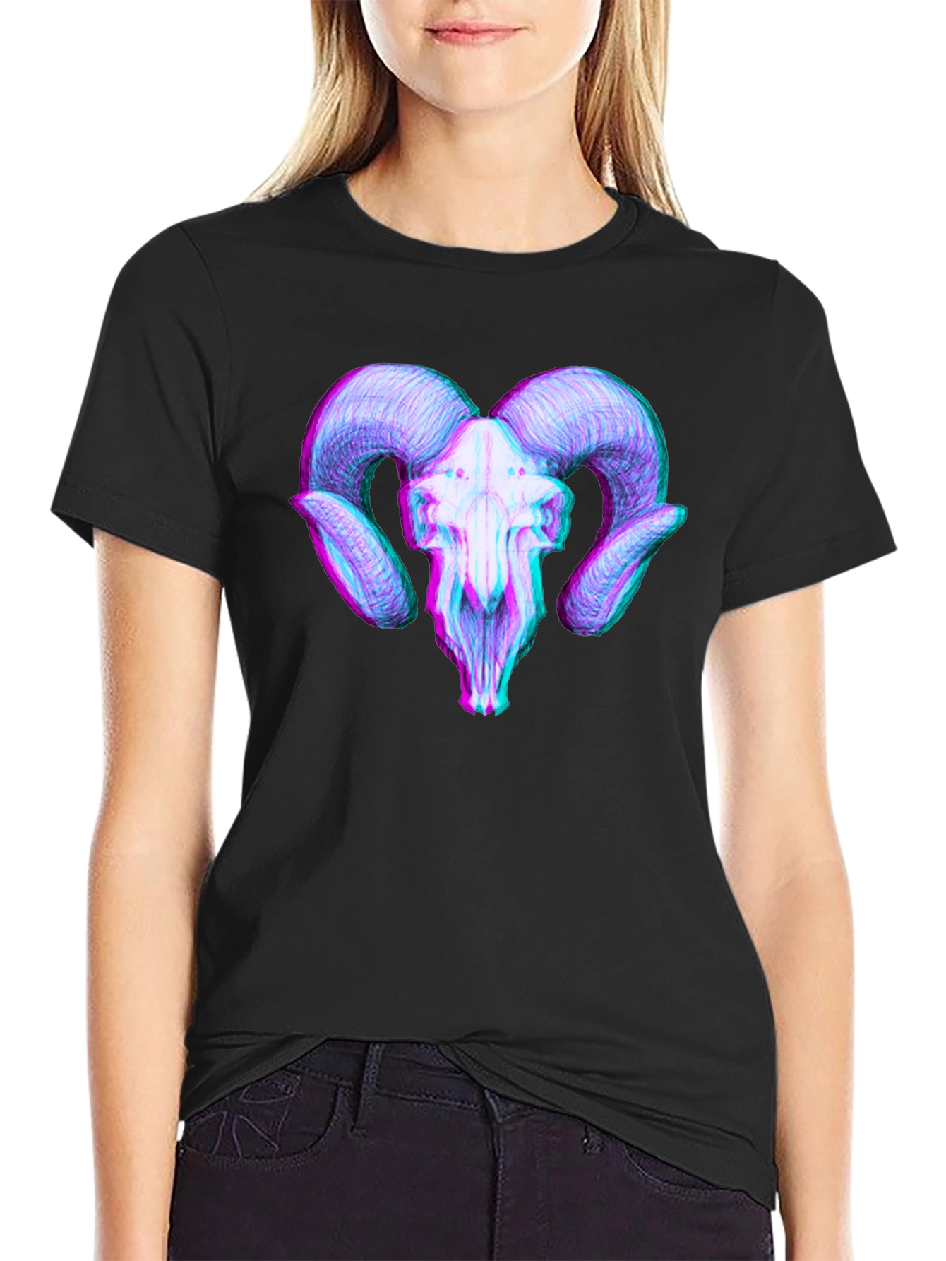 Ram Skull 3D Effect Graphic Tee