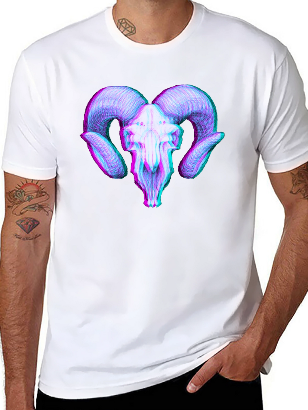 Ram Skull 3D Effect Graphic Tee