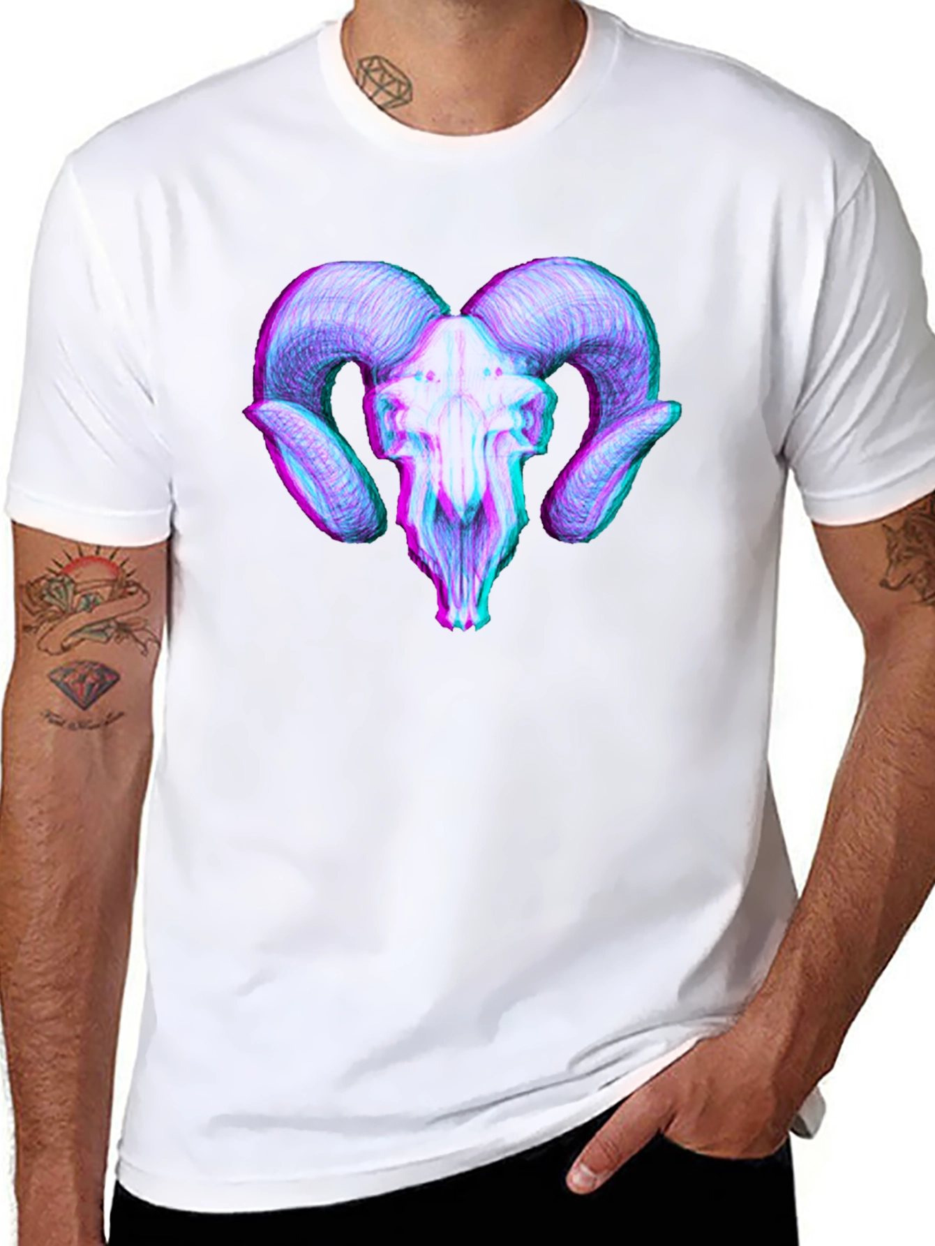 Ram Skull 3D Effect Graphic Tee