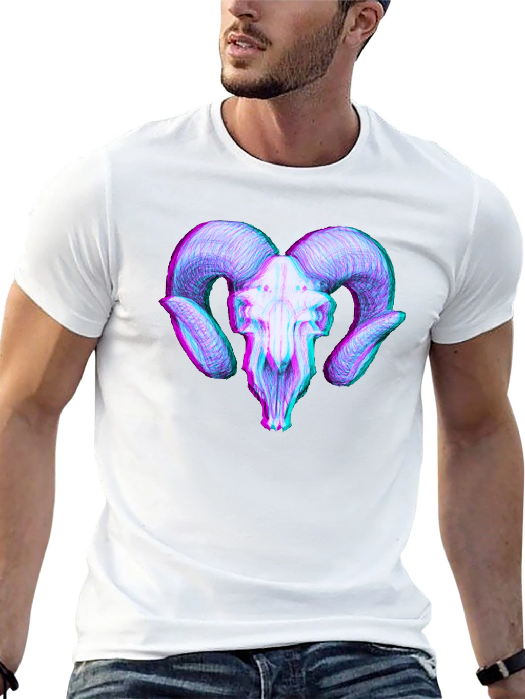 Ram Skull 3D Effect Graphic Tee