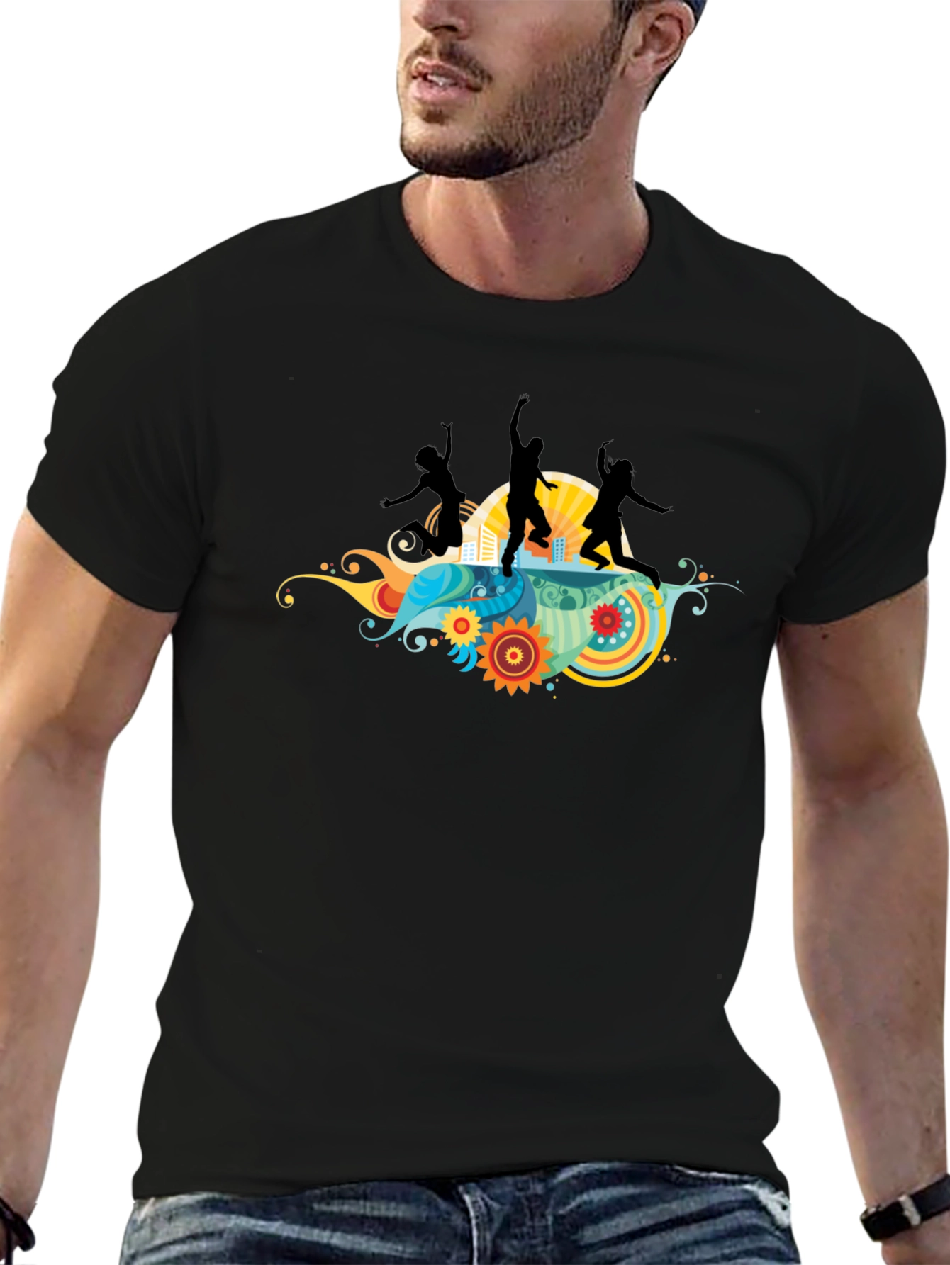 Funky Graphic Tee - Black Cotton T-Shirt