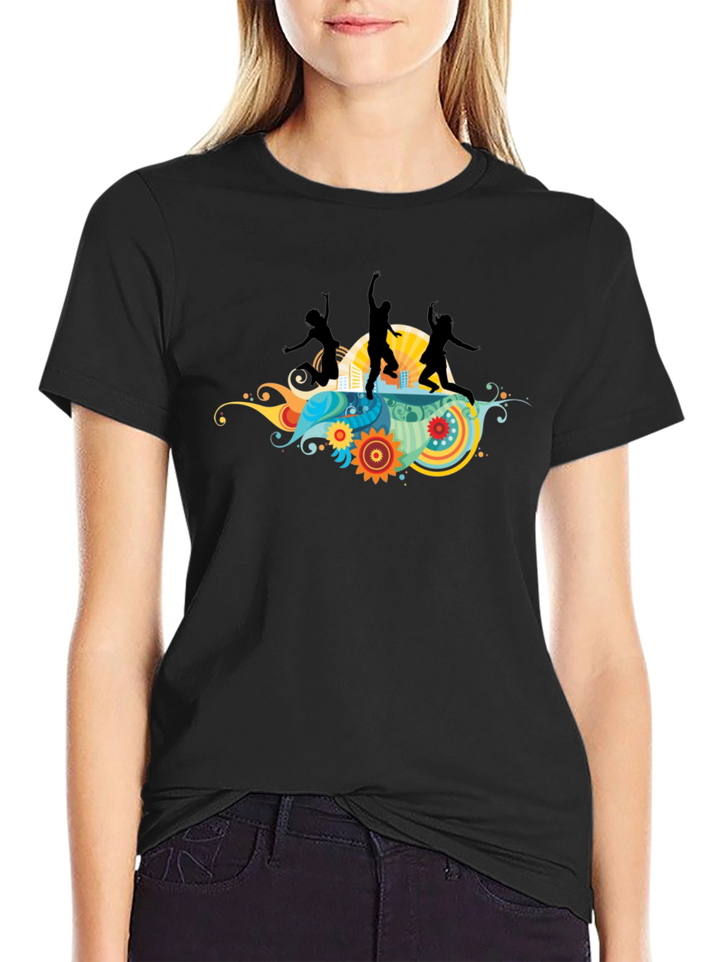 Funky Graphic Tee - Black Cotton T-Shirt