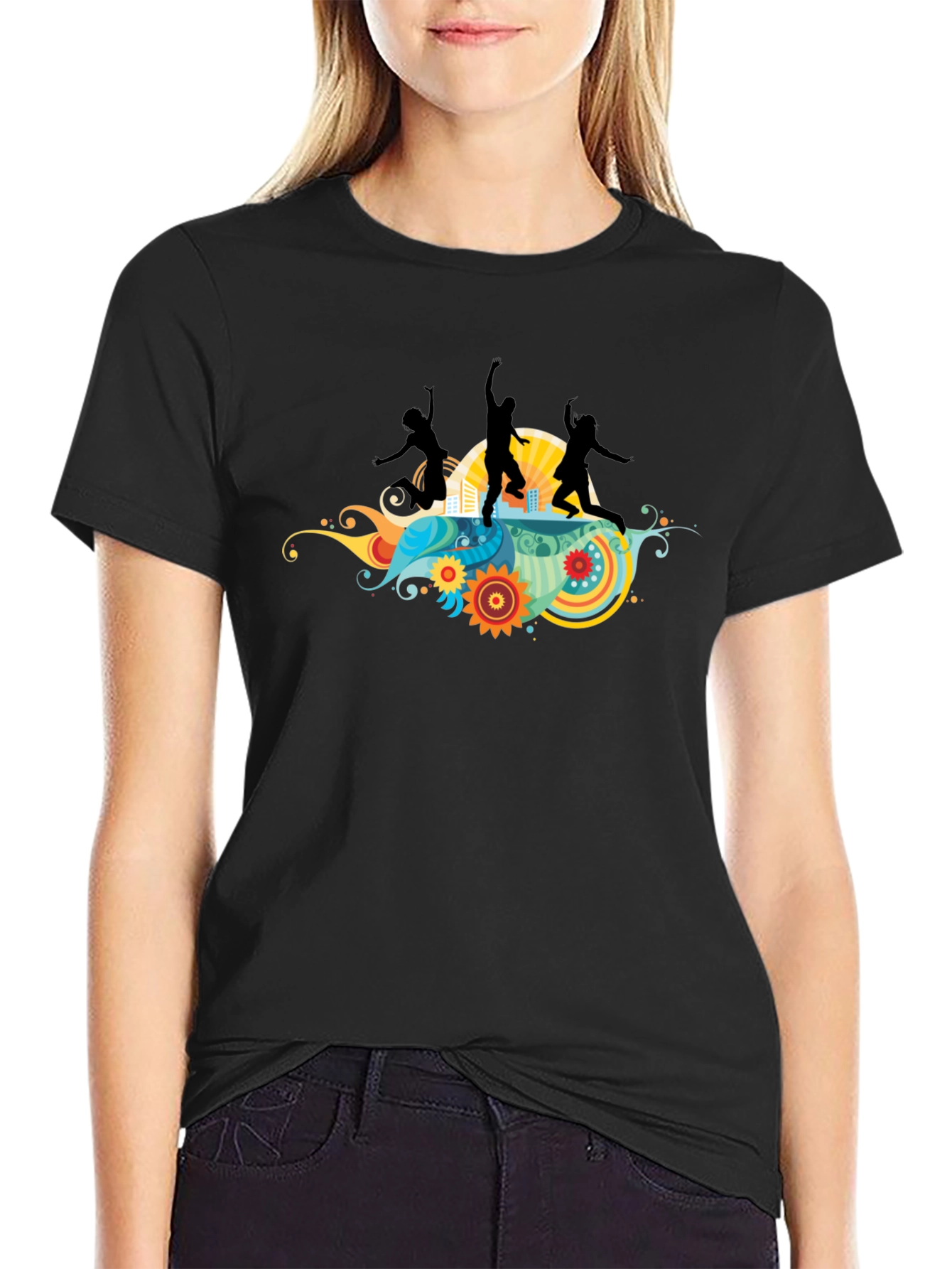 Funky Graphic Tee - Black Cotton T-Shirt