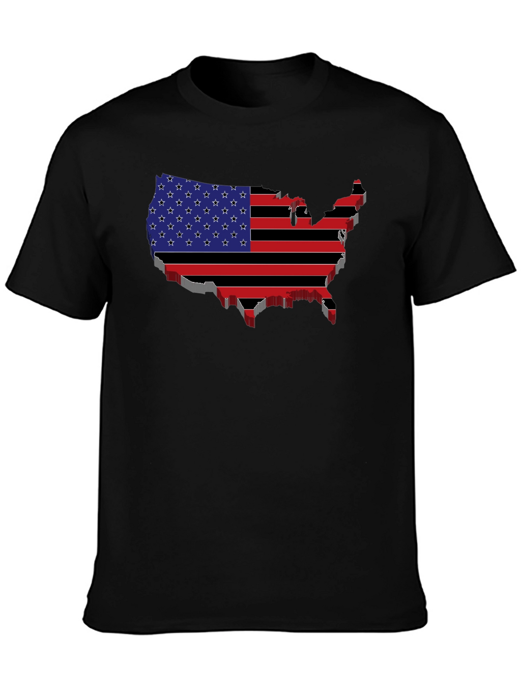 USA Flag Map Black T-Shirt