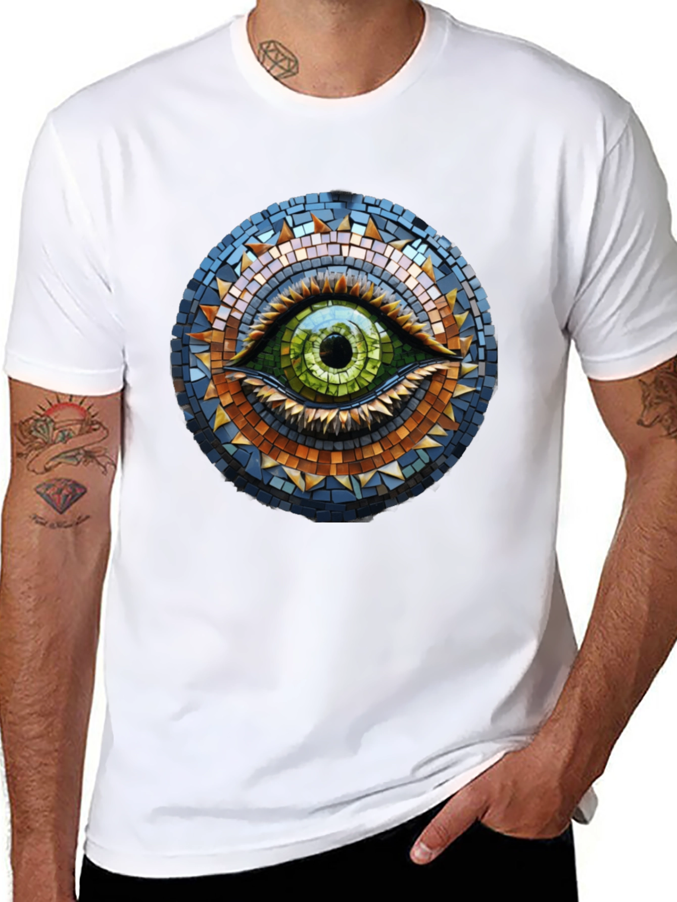 Eye Mosaic Graphic Tee - Stylish Cotton T-Shirt