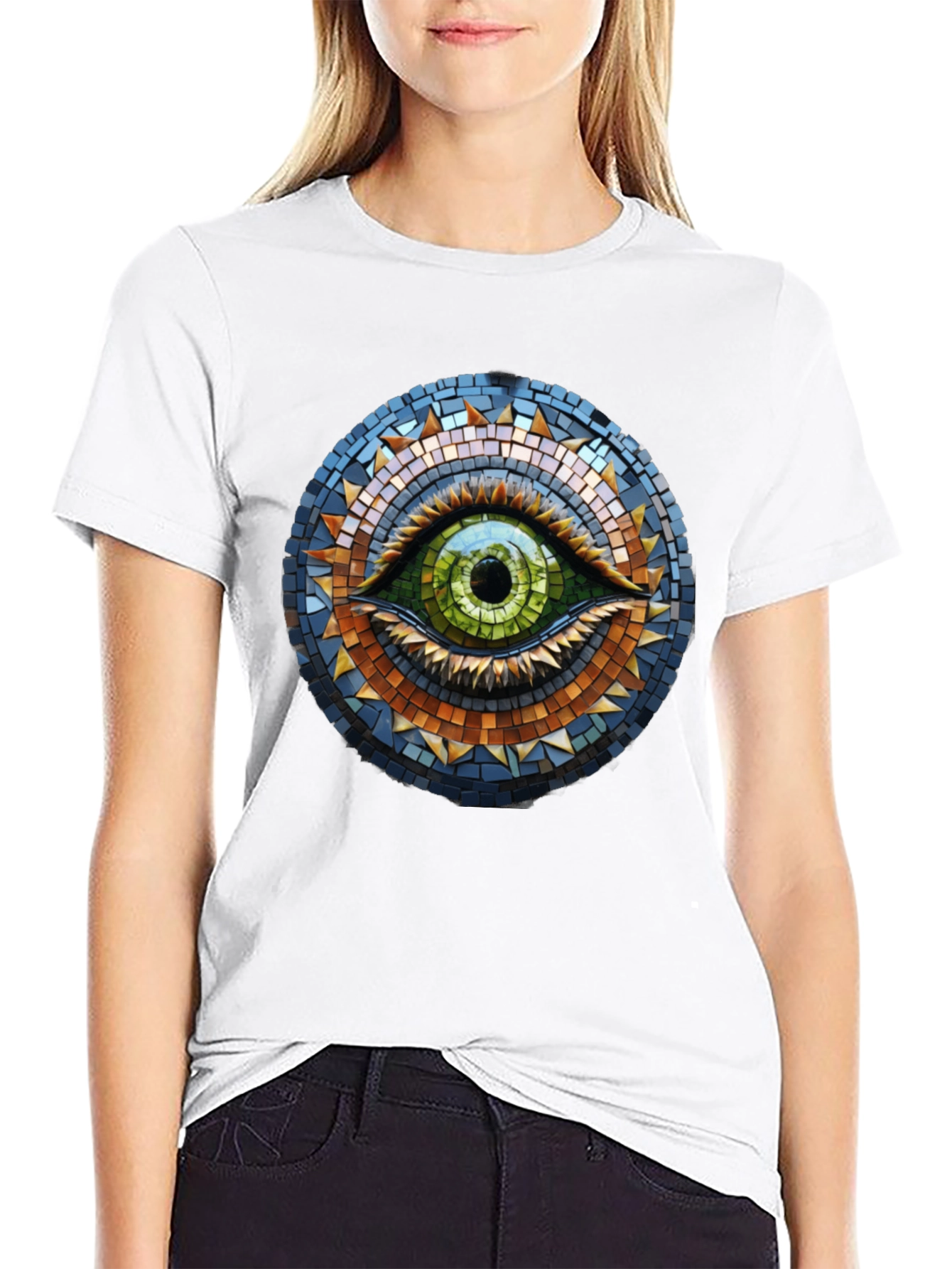 Eye Mosaic Graphic Tee - Stylish Cotton T-Shirt