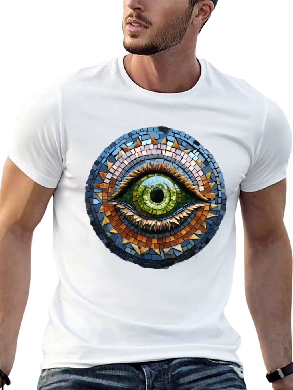 Eye Mosaic Graphic Tee - Stylish Cotton T-Shirt