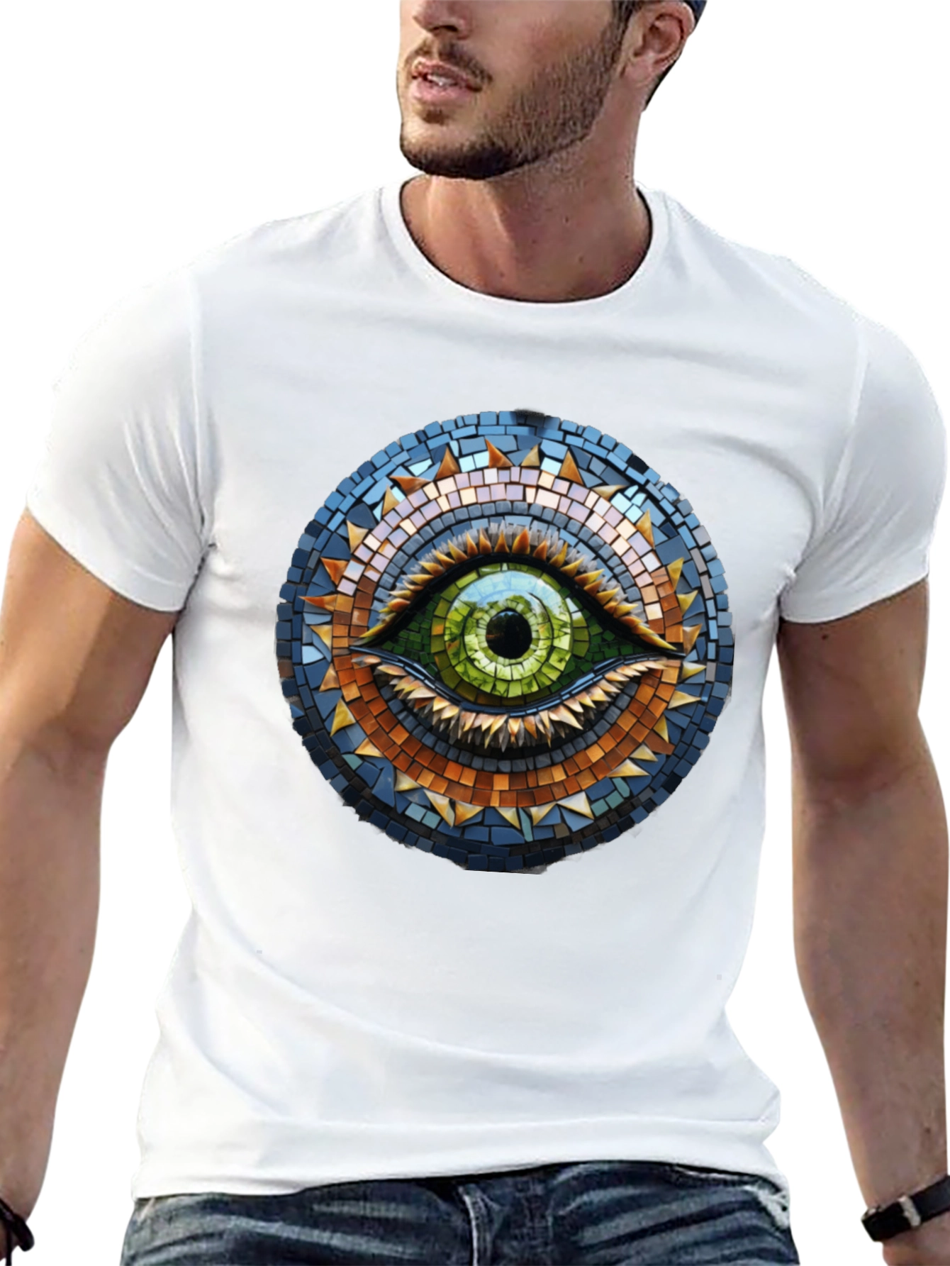 Eye Mosaic Graphic Tee - Stylish Cotton T-Shirt
