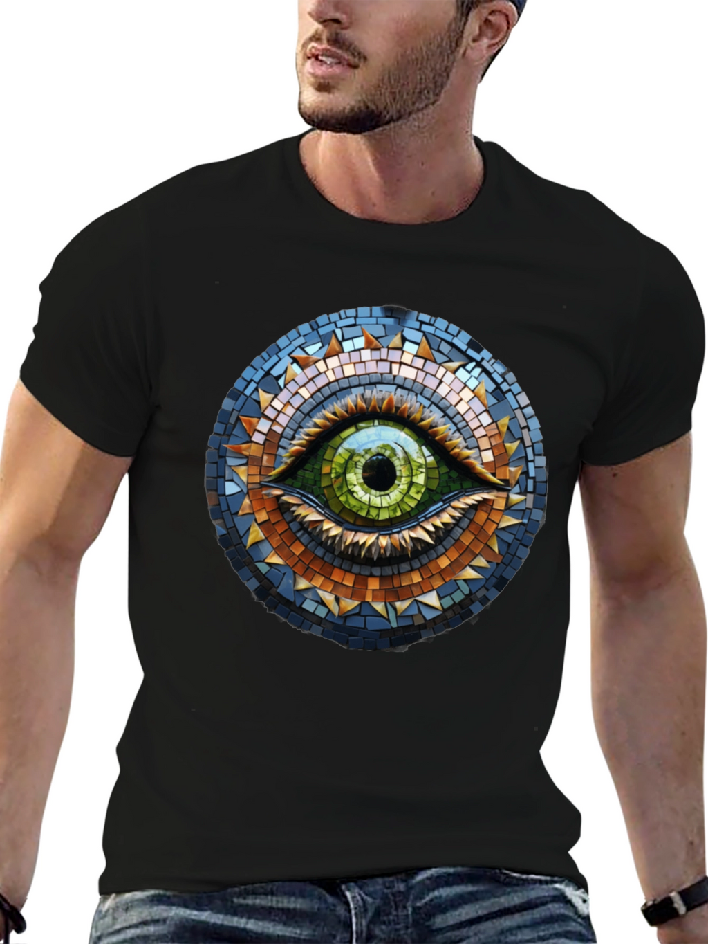 Eye Mosaic Graphic Tee - Stylish Cotton T-Shirt