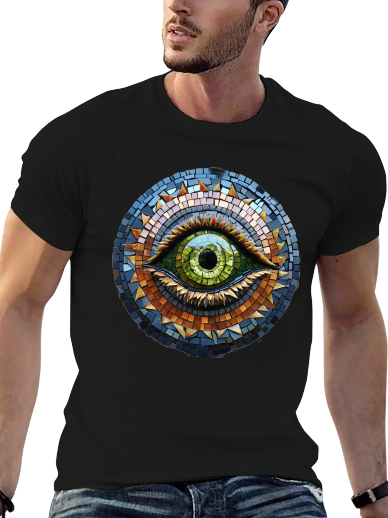 Eye Mosaic Graphic Tee - Stylish Cotton T-Shirt