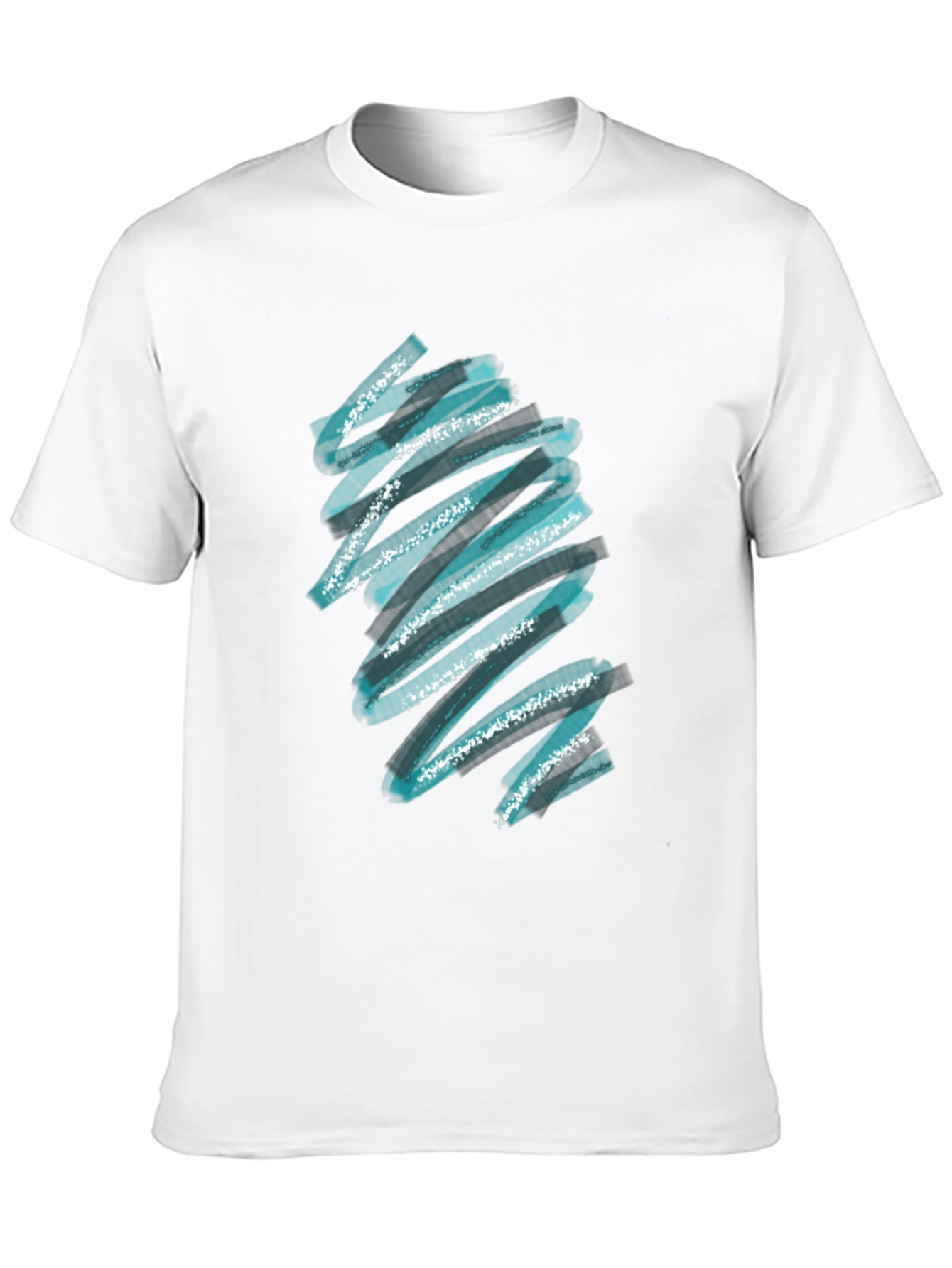 Abstract Teal Brush Stroke Graphic Black T-Shirt