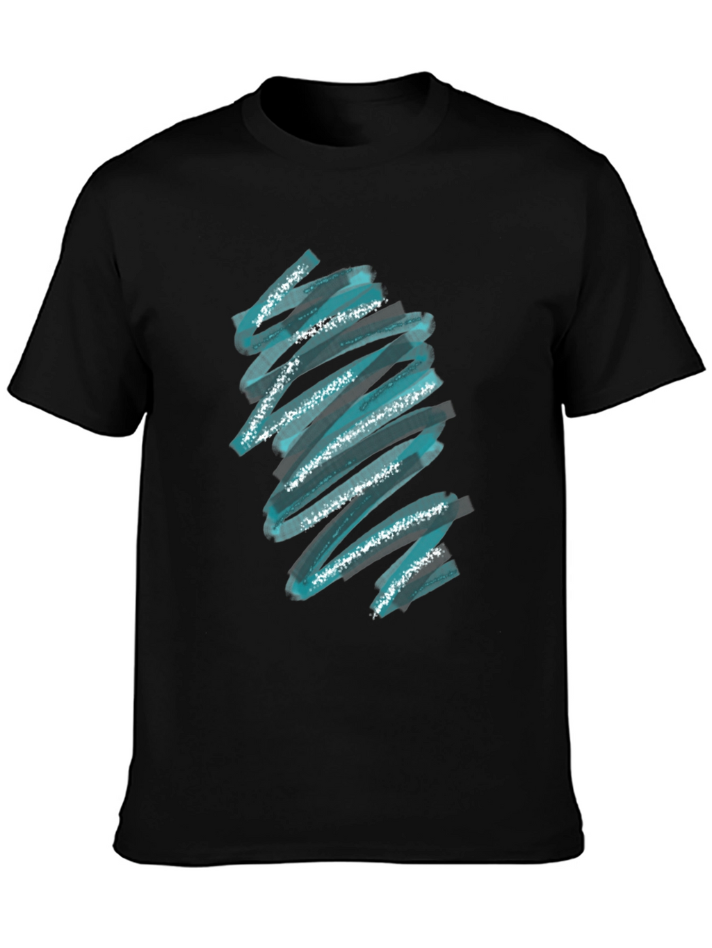 Abstract Teal Brush Stroke Graphic Black T-Shirt