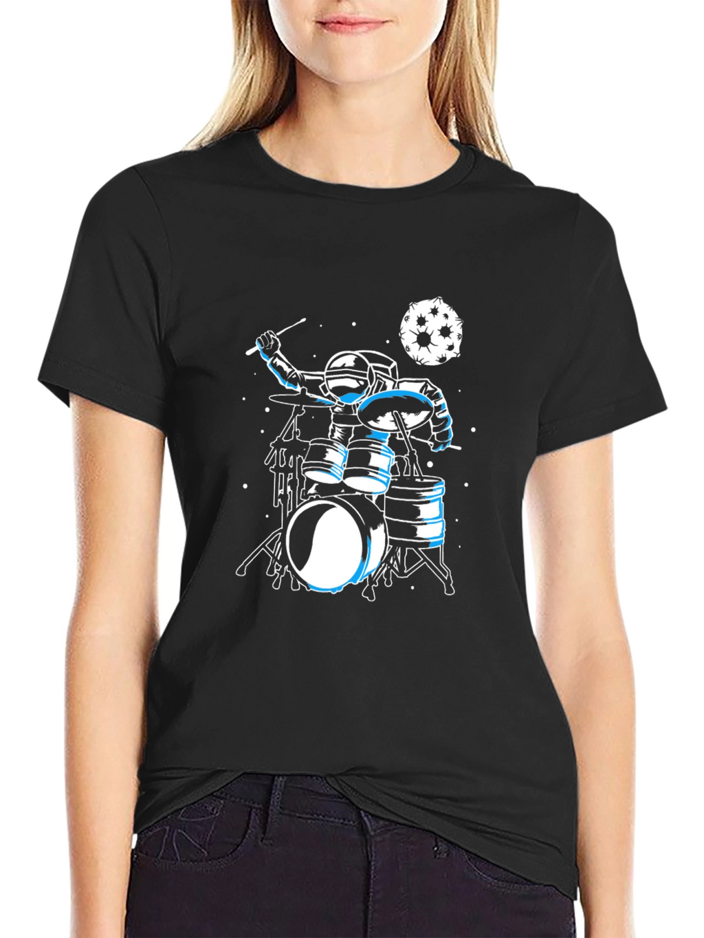 Astronaut Drummer Graphic T-Shirt - Black