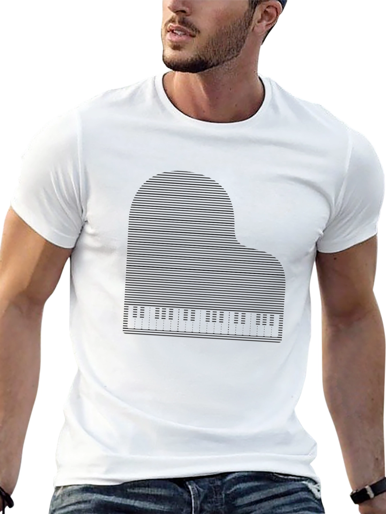 Piano Graphic Print Tee - Mens Black T-Shirt