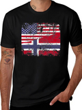 USA Norway Flag Graphic Tee - Distressed Design
