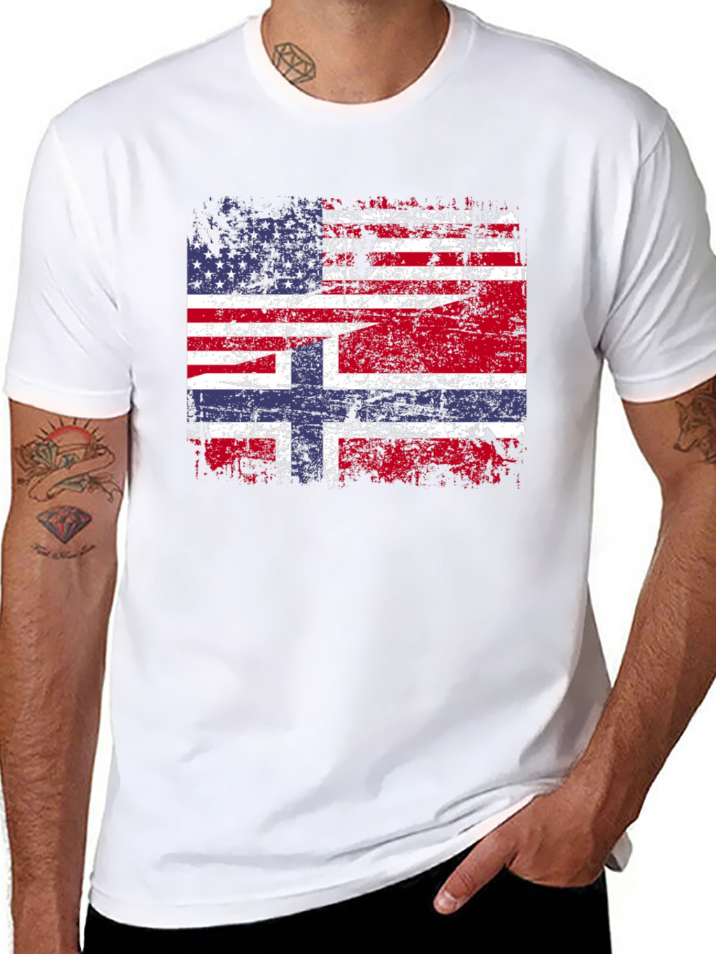 USA Norway Flag Graphic Tee - Distressed Design