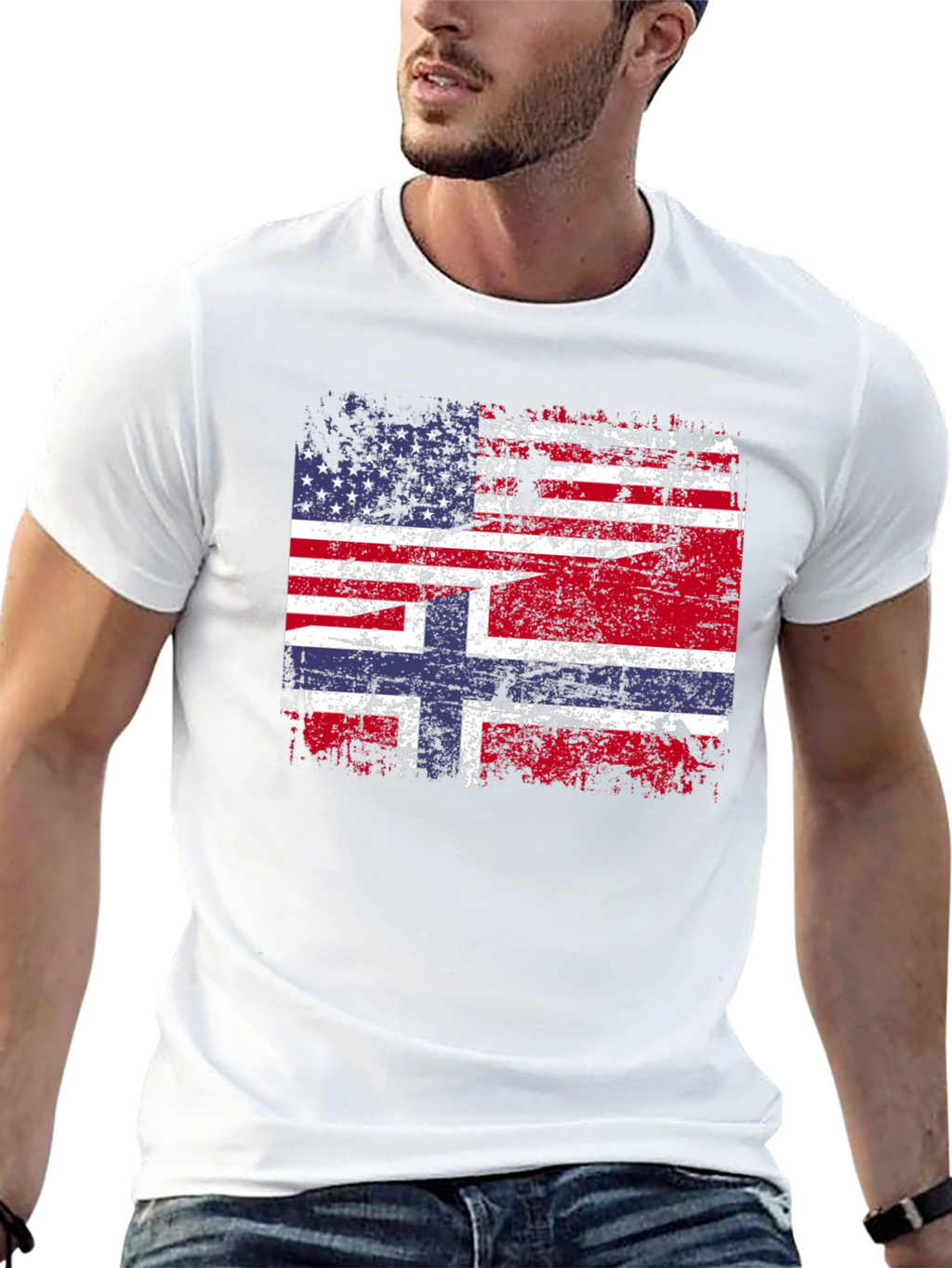 USA Norway Flag Graphic Tee - Distressed Design