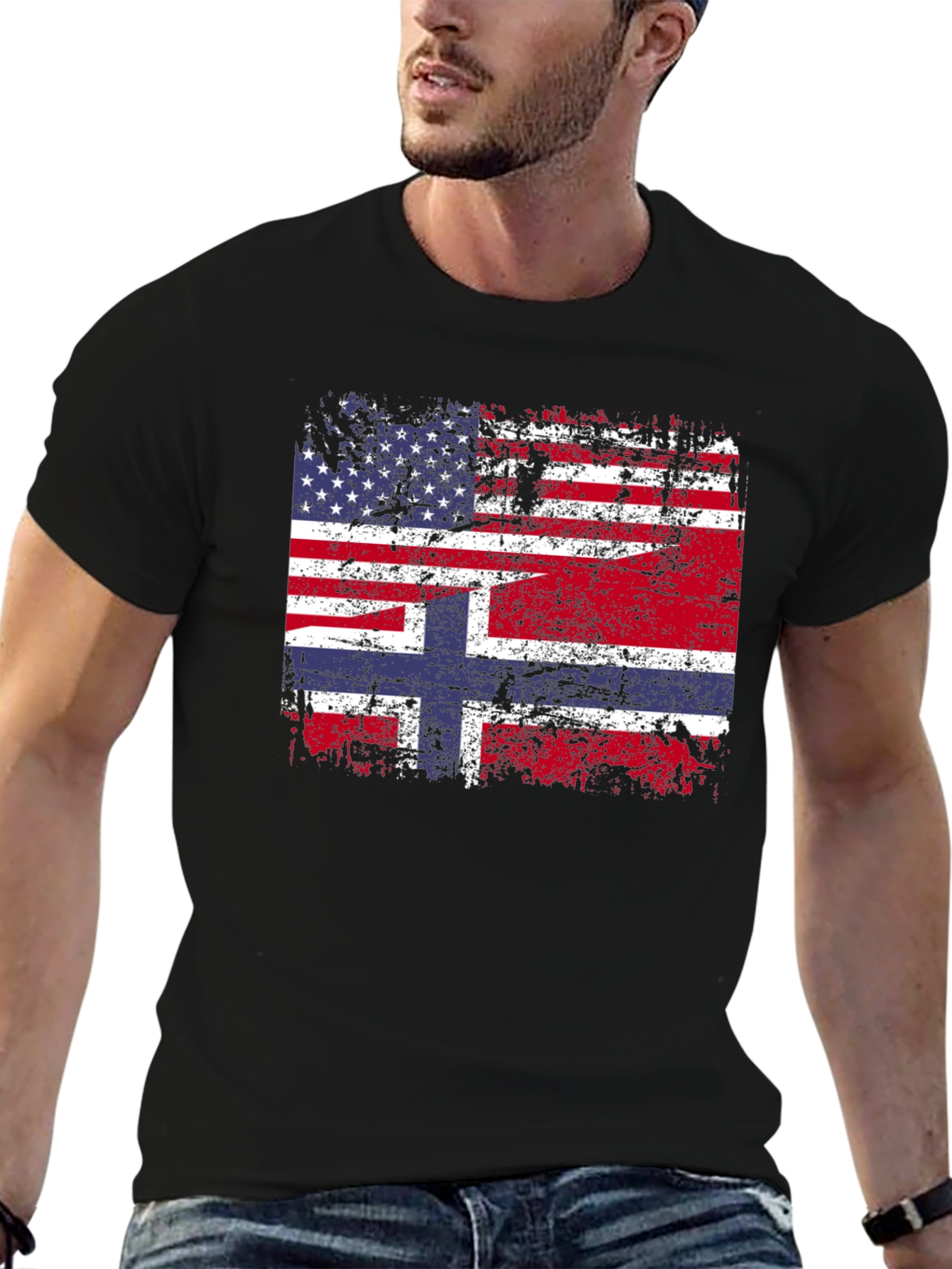 USA Norway Flag Graphic Tee - Distressed Design