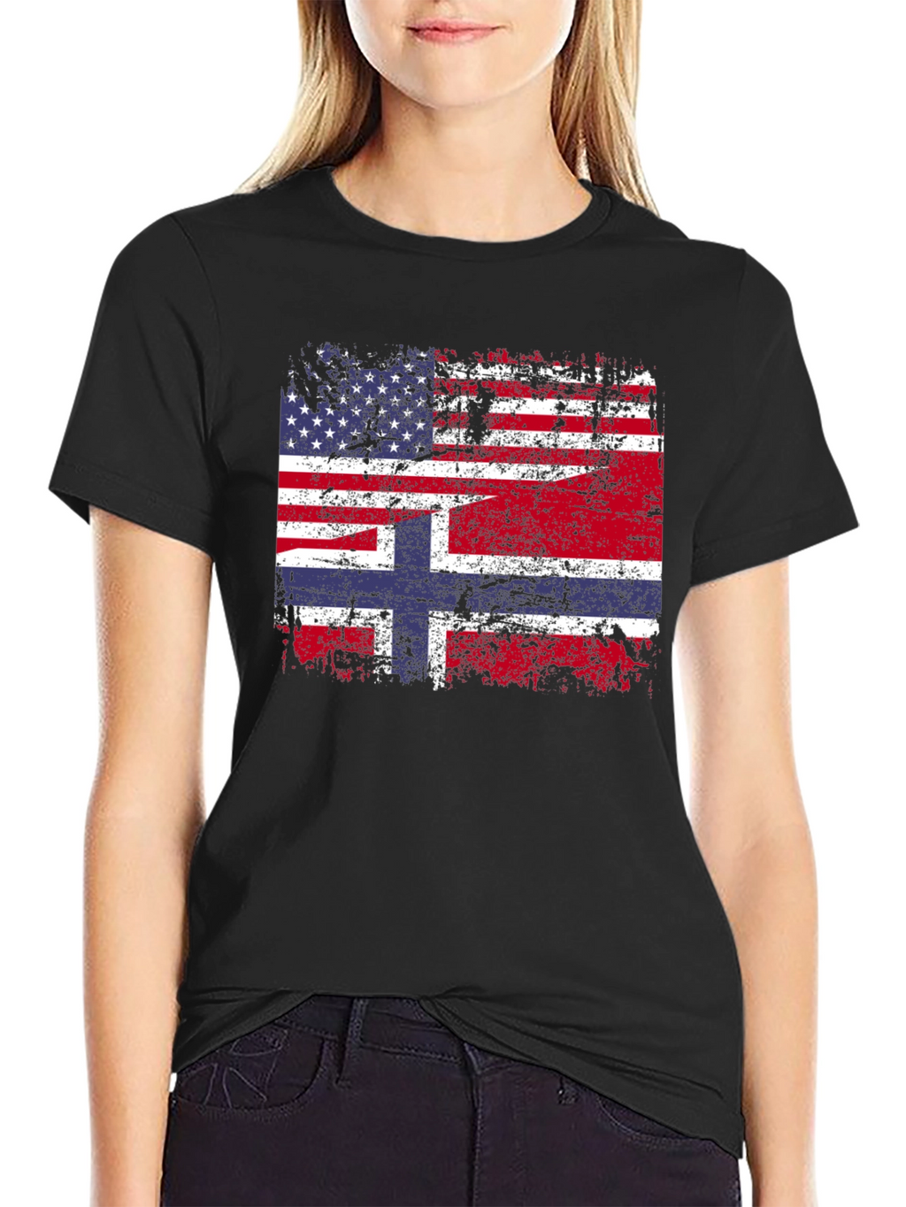USA Norway Flag Graphic Tee - Distressed Design