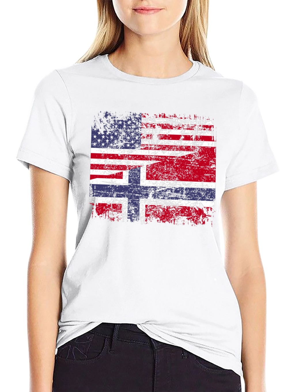 USA Norway Flag Graphic Tee - Distressed Design