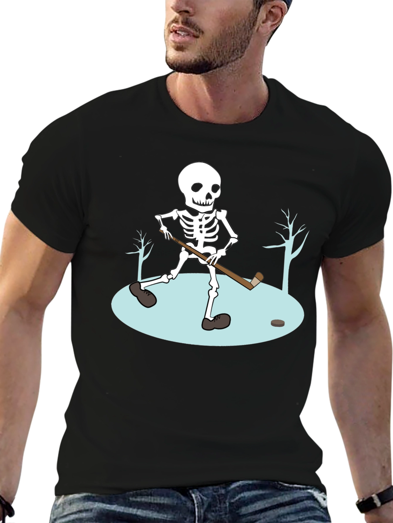 Skeleton Hockey T-Shirt - Black