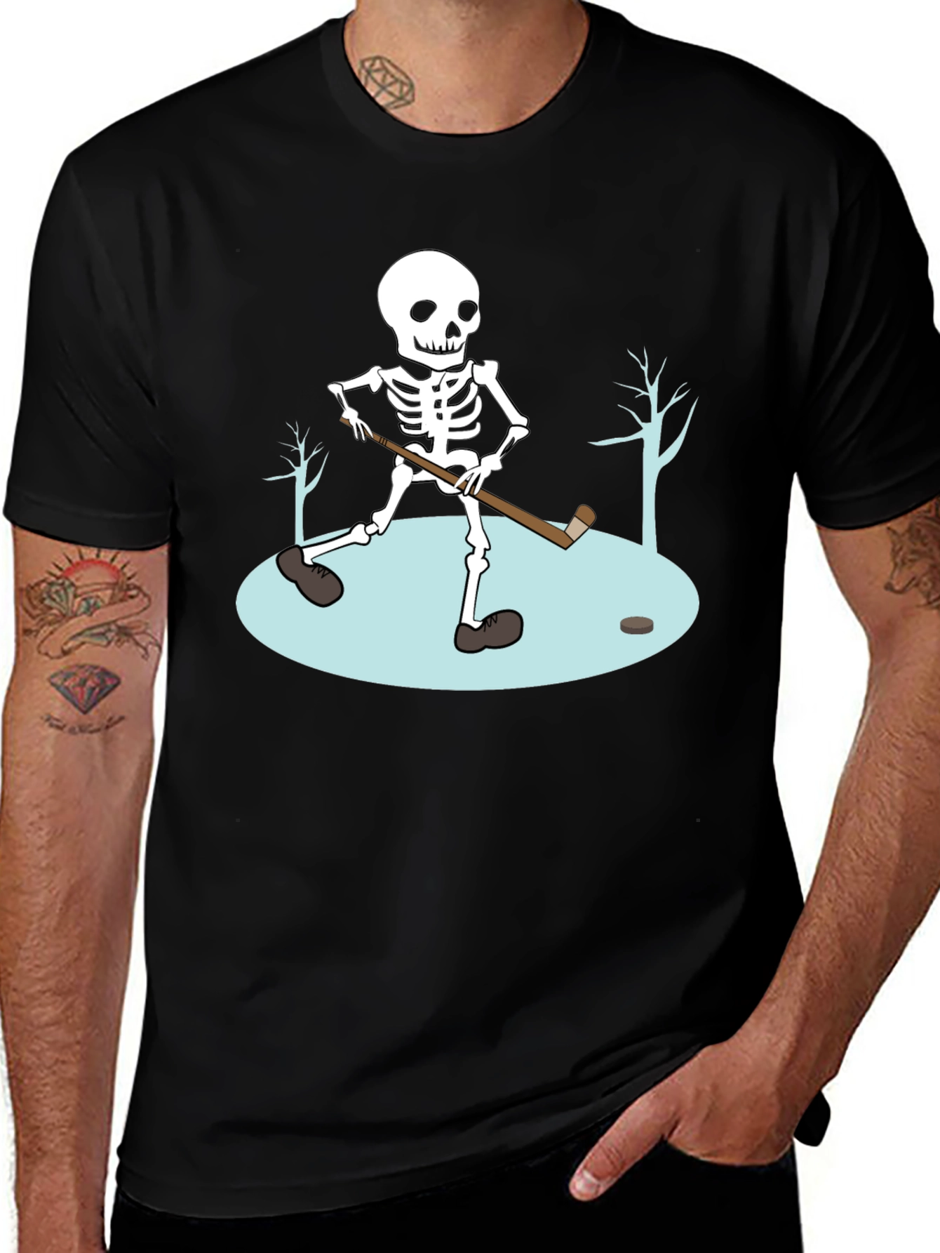 Skeleton Hockey T-Shirt - Black