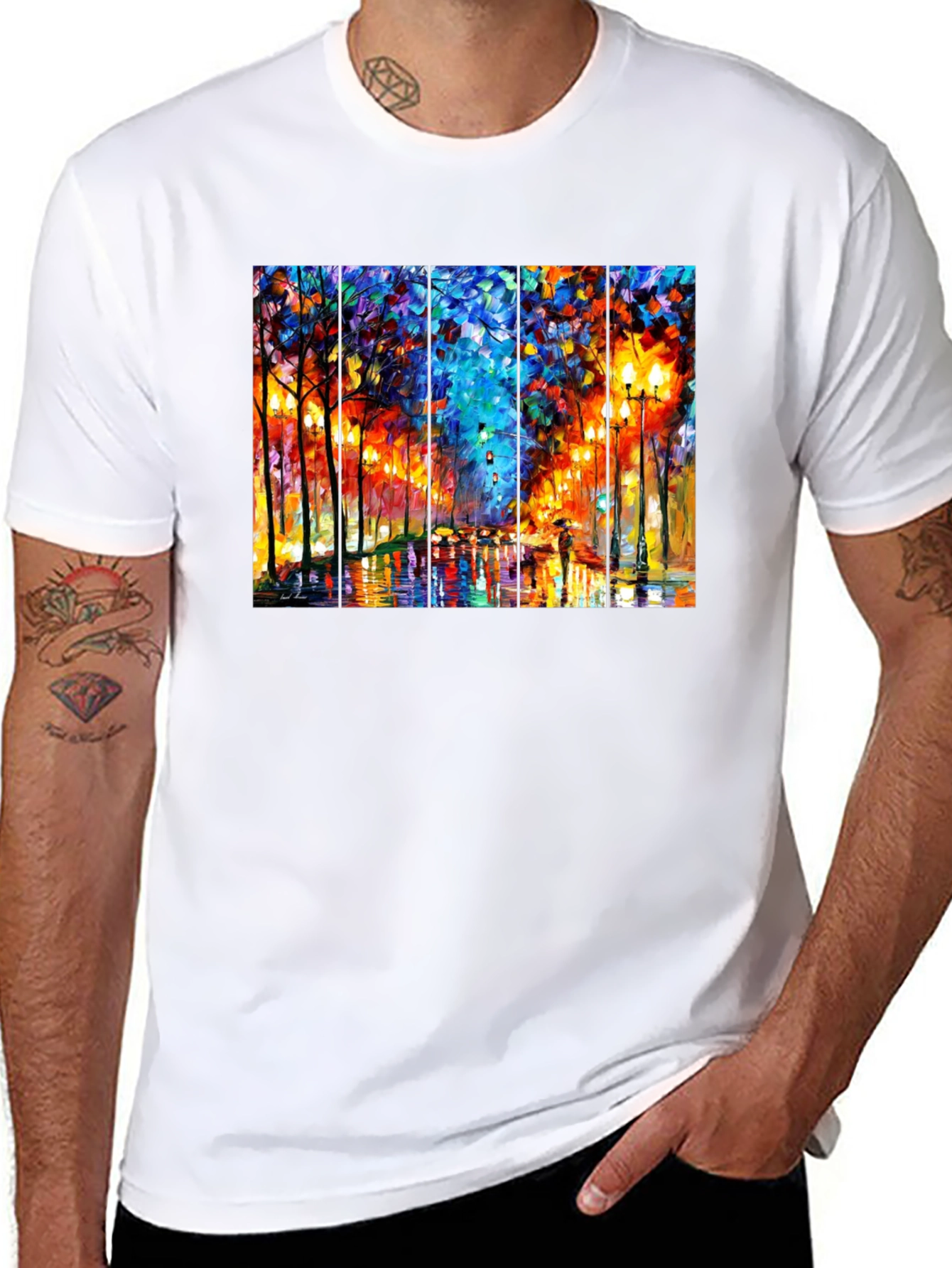 Abstract Art T-Shirt: Rainy City Street
