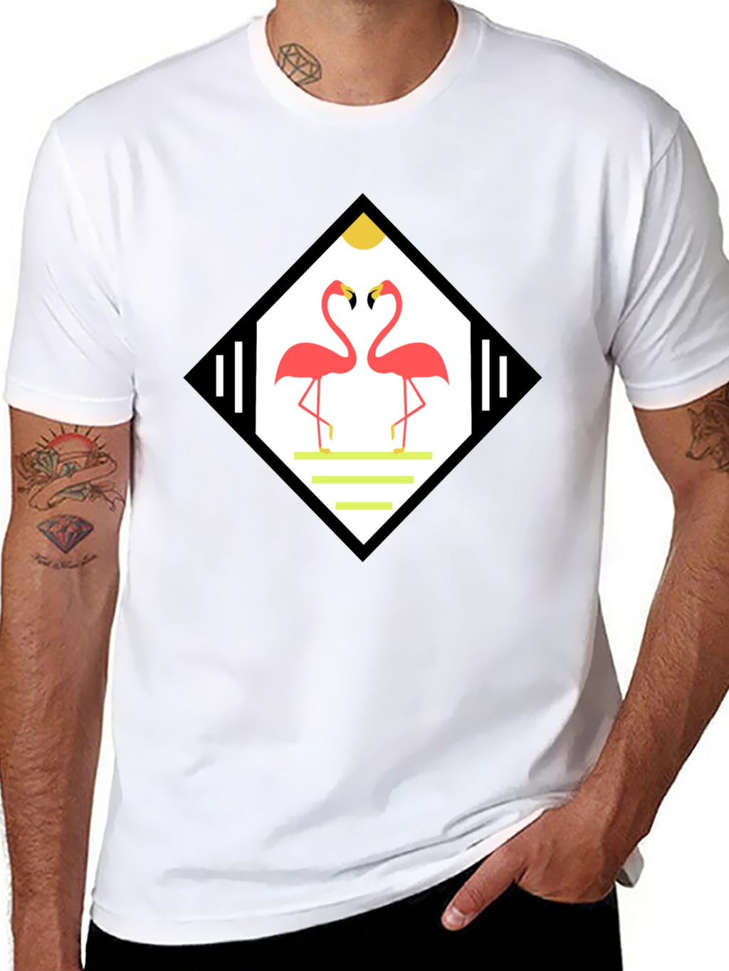 Tropical Flamingo Diamond Graphic Tee - Black