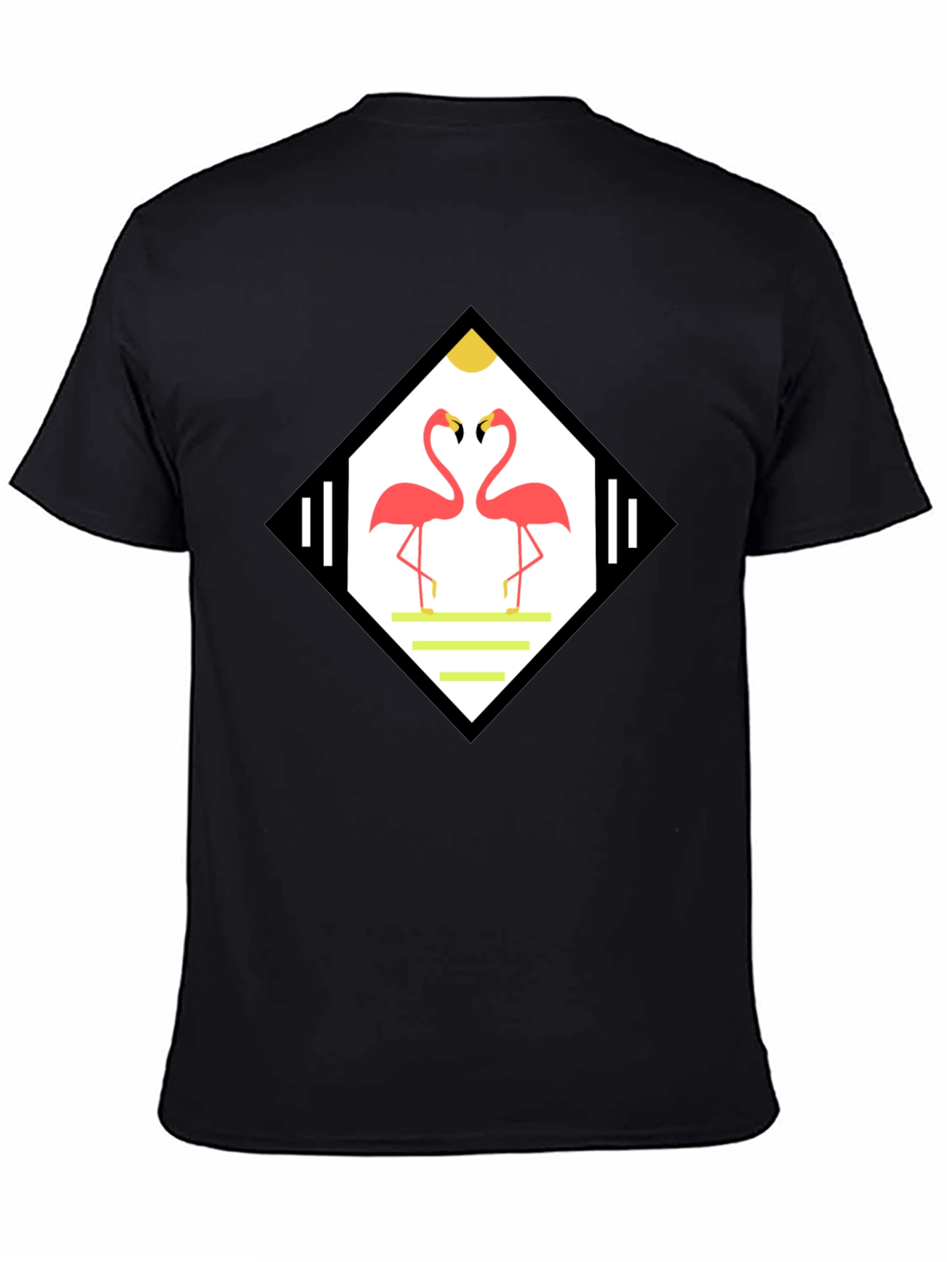 Tropical Flamingo Diamond Graphic Tee - Black