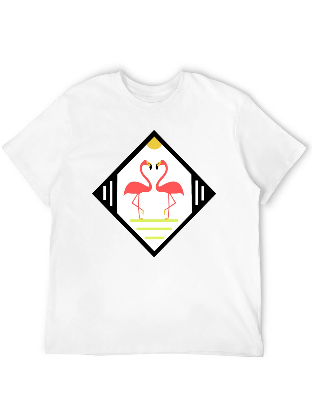 Tropical Flamingo Diamond Graphic Tee - Black