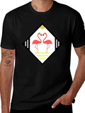 Tropical Flamingo Diamond Graphic Tee - Black
