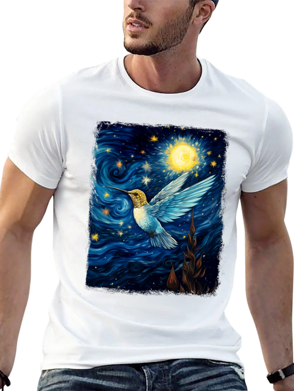 Starry Night Hummingbird Graphic T-Shirt