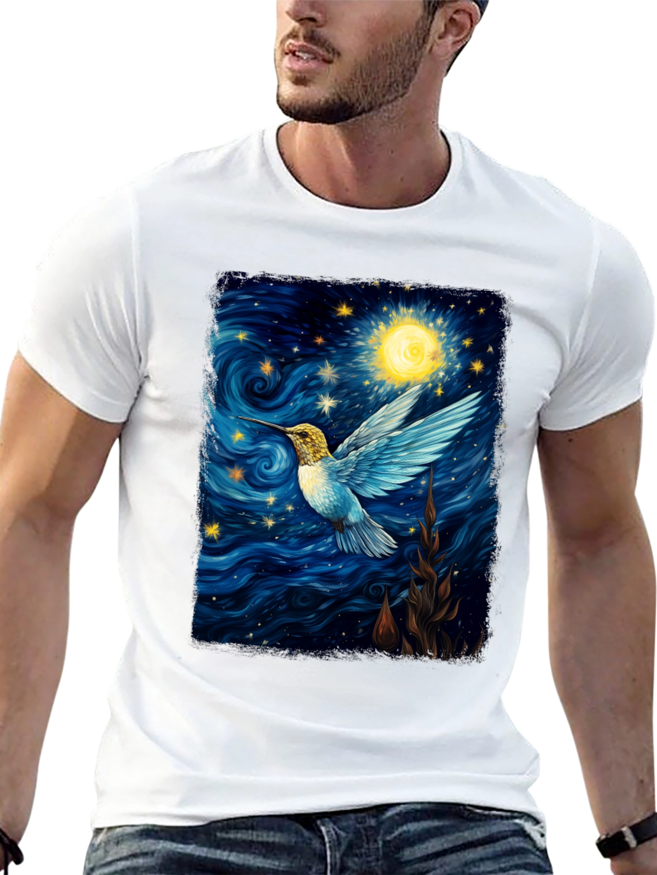 Starry Night Hummingbird Graphic T-Shirt
