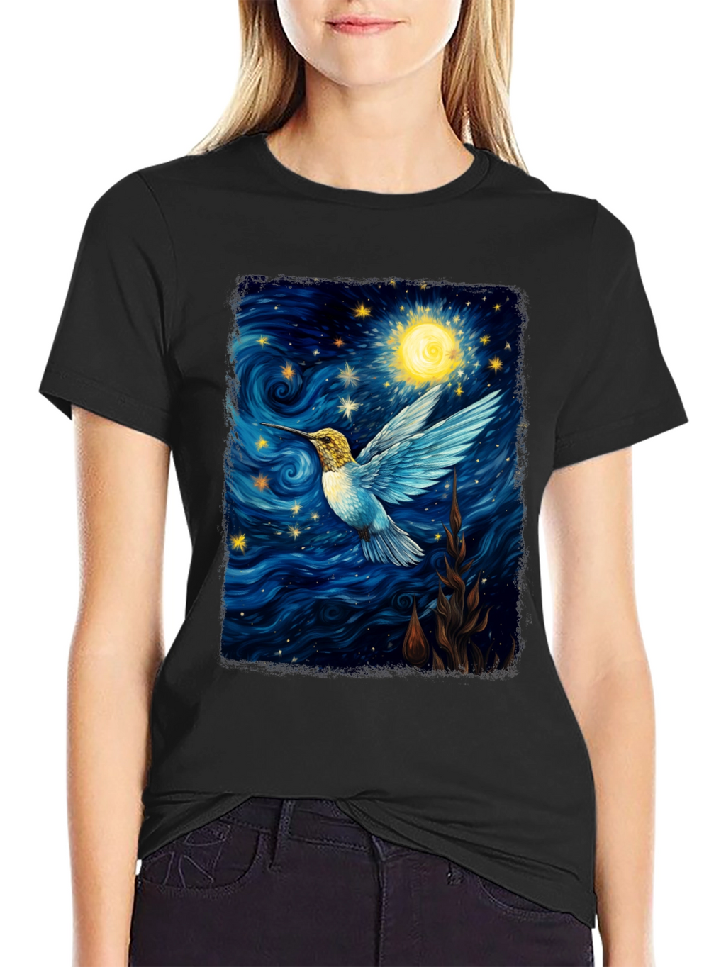 Starry Night Hummingbird Graphic T-Shirt